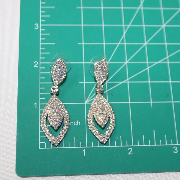 Aurora Borealis and Clear Crystal Dangle Pierced Earrings - Picture 3 of 9